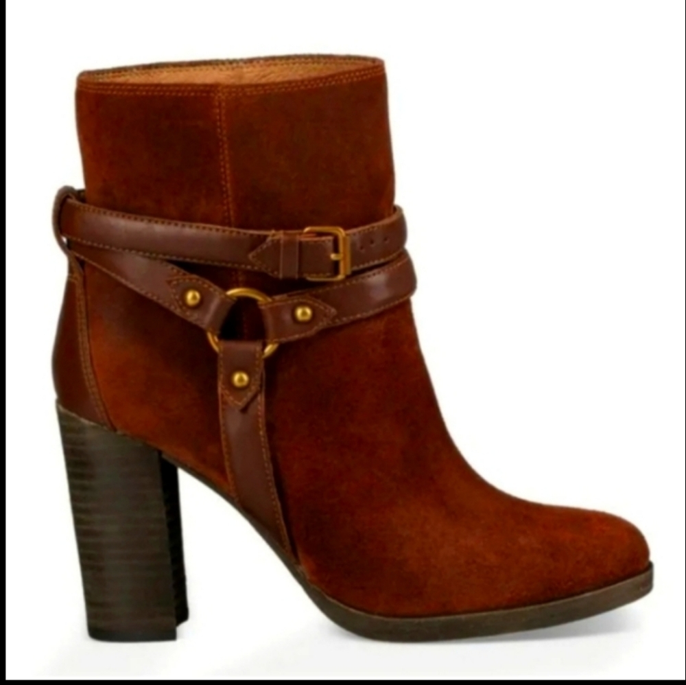Ugg Dandridge Suede Heeled Boot Hardware Buckle Designer Slip-On #765